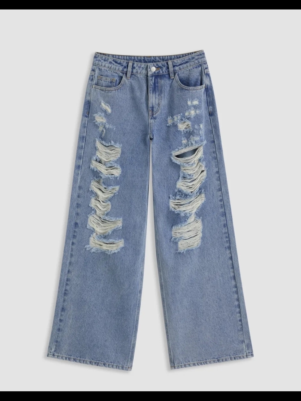 Distressed Wide-Leg Women Jeans - Light Blue